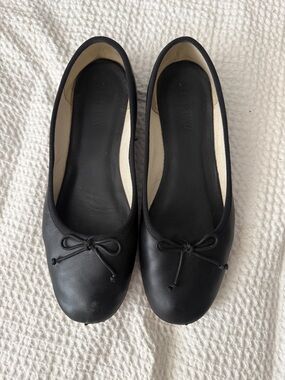 jcrew quinn Black Leather Ballet Flats - Women's Comfort Slip-Ons